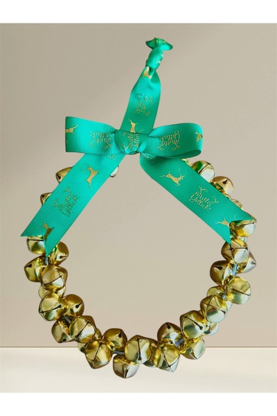 ZAP AKSESUAR Çan Kapı Süsü, Yılbaşı Kapı Süsü, Altın Renk, Yeşil Simli Kurdele, Yılbaşı Süsü, Yılbaşı Çanı,