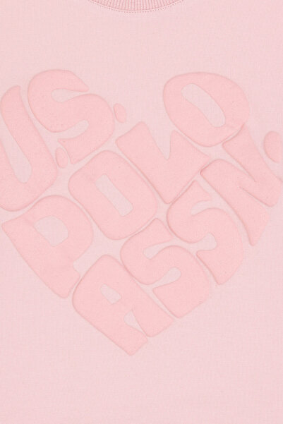 U.S. Polo Assn. Kız Çocuk Pembe Bisiklet Yaka Sweatshirt 50296378-VR041