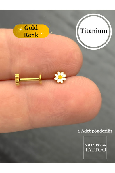 Karınca Piercing Papatya Minimal Titanyum Piercing Kulak Küpesi Earcuff Labret Dudak Conch Flat Forward Helix Tragus