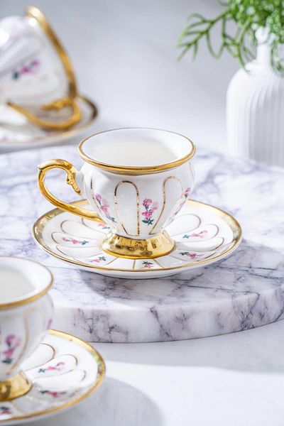 ACAR Scarlet White Coffee Cup Set for 6 People - 90 ml