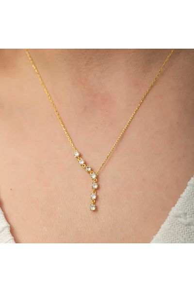 Skygo Gold Colored Silver Zircon and Row Stone Women's Necklace