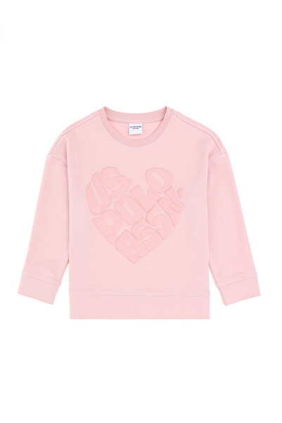 U.S. Polo Assn. Kız Çocuk Pembe Bisiklet Yaka Sweatshirt 50296378-VR041