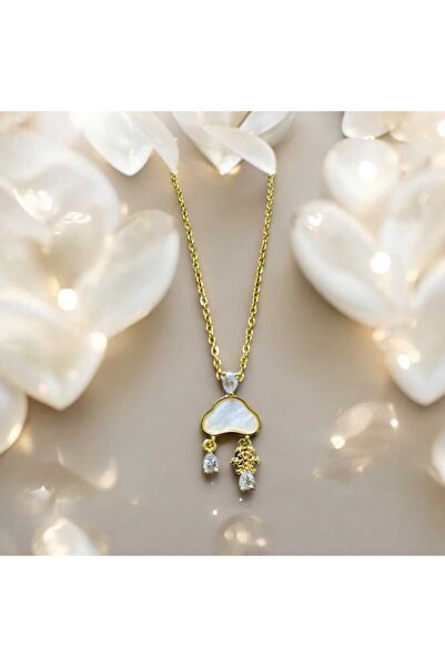 feyza collection قلادة بيرليسسينت Raining Cloud 316L من الفولاذ الذهبي المقاو...