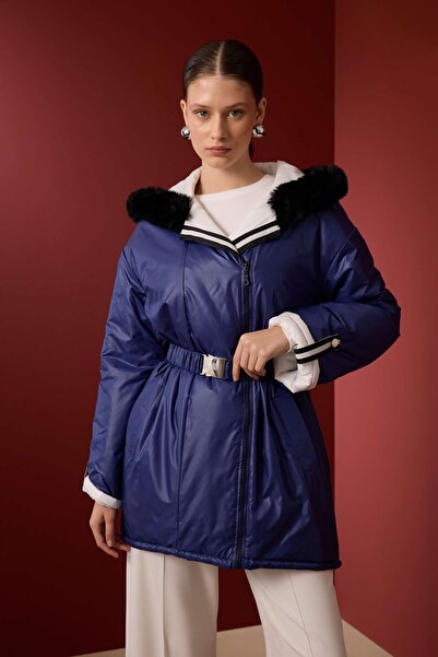 NUR KALAY COLLECTION KÜRKLÜ KAPÜŞONLU MONT