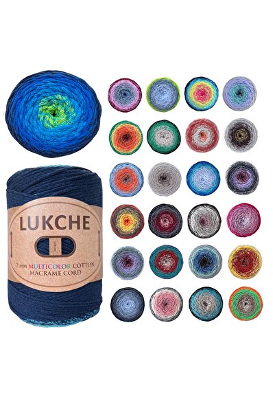 LUKCHE Renkli Premium Pamuk Makrome İpi (2 mm - 225 mt - 250 gr) Çanta Ipi Su...