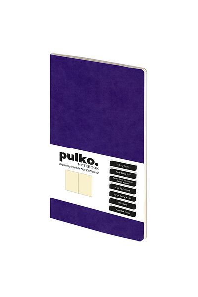PULKO Notebook Bloc de note din hârtie mov cremă - 13x21cm, cusut la croitorie, 96 coli, 032