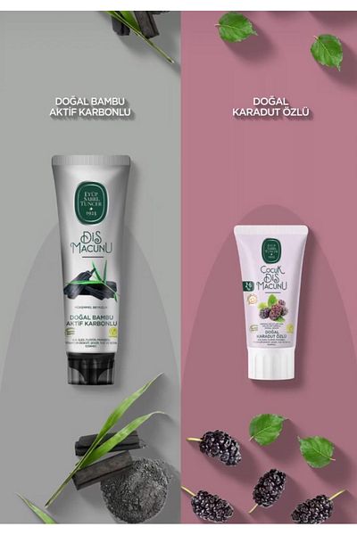 Eyüp Sabri Tuncer Vegan and Gluten-Free Toothpasts (Carbon 90 ml and Blackberry Extract 60 ml for 2-6 Years Old)