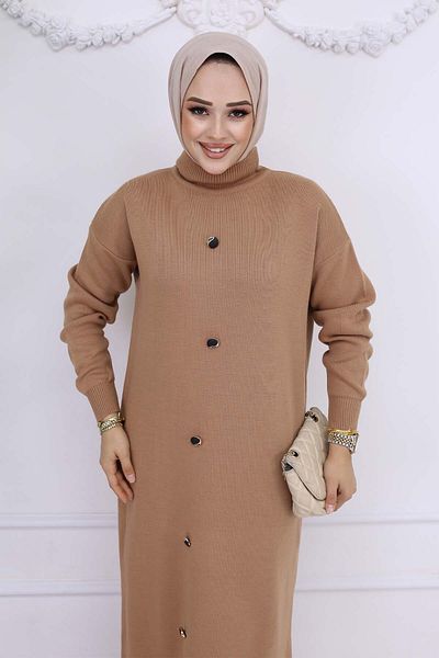 benguen Mink Knitwear Dress - Button Detail, Model 7015
