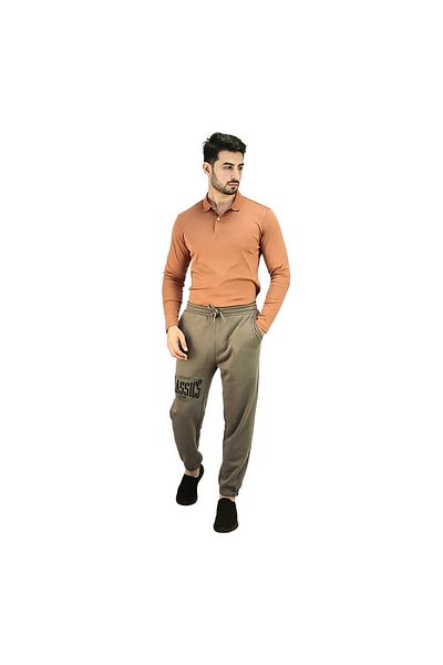 Giordano Men's French Terry Mid Rise Relaxed Tapered Fit Classic Print Knit Joggers
