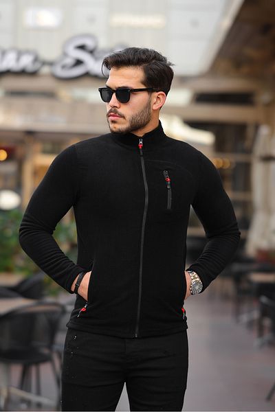 Kozik Men's Black Fleece Winter Thick Full Zipper Cotton Fabric Fleece Jacket