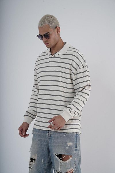 king brich Πλεκτό πουλόβερ Polo Neck Oversize με ριγέ