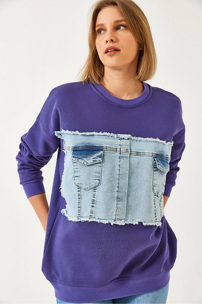 Bianco Lucci Damen-Jeans-Sweatshirt mit zwei Taschen 8155 60351339