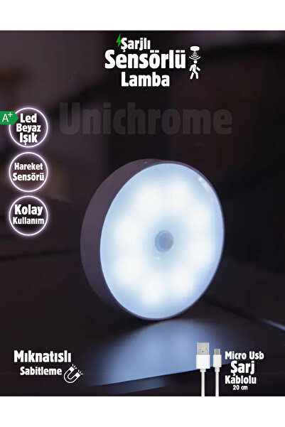 Unichrome Hareket Sensörlü 8 Ledli Beyaz Lamba Usb Şarjlı On/auto/off Modlu Dolap Içi, Koridor 1 Adet