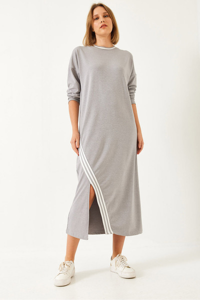 Bianco Lucci Women's Basic Front Slit Line Detail Long Dress 8061 60351343