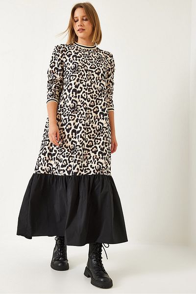 Bianco Lucci Dámské dlouhé šaty s leopardím vzorem 60351354