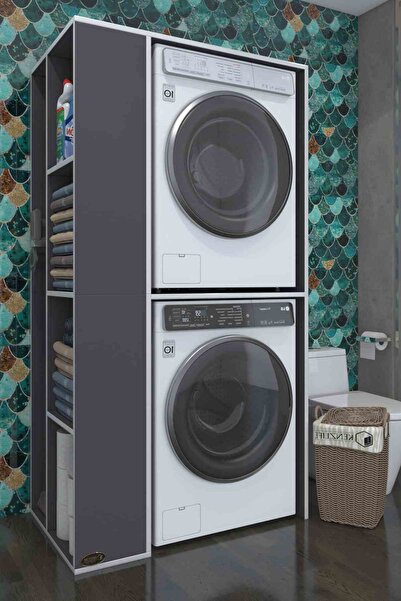 Kenzlife Çamaşır-Kurutma Makinesi Dolabı Demyan Sol Gri 180*090*60 Banyo Kapa...