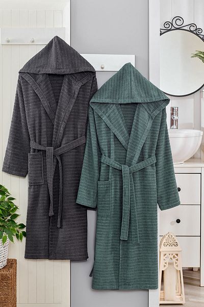 Mira Home Σετ 2 μπουρνούζι μπάνιου Unisex με κουκούλα 100% μαλακό βαμβάκι