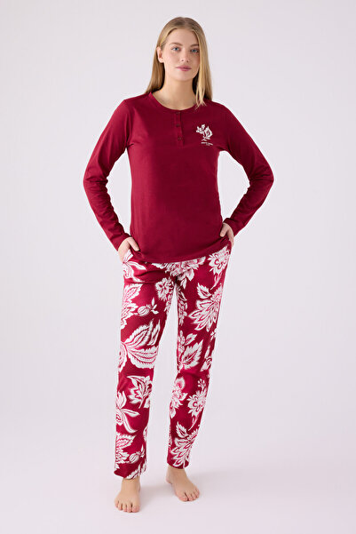 Pierre Cardin Women's Burgundy Long Sleeve Pajama Set