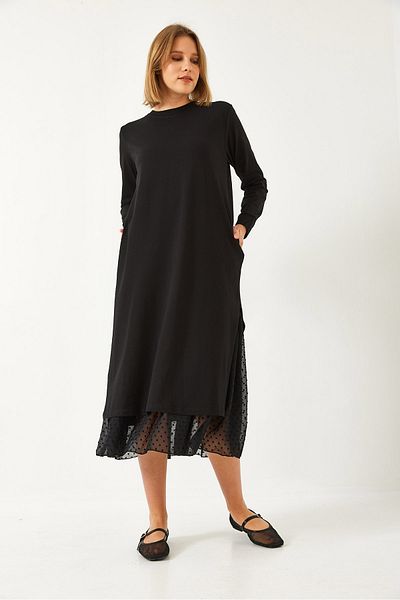 Bianco Lucci Langes Damenkleid mit Röckendetail aus Tüll 60351346