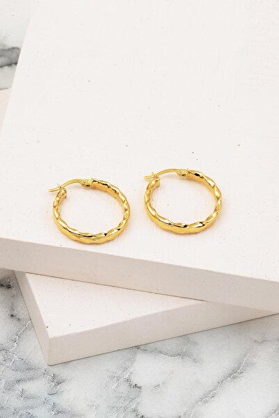 Bilezikci Burmalı 14 Ayar Altın Halka Küpe 3cm.