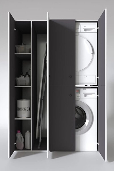 Kenzlife Çamaşır-kurutma Makinesi Dolabı Kapaklı Yaromira Sol Gri 180*120*60 Banyo Arkalıksız