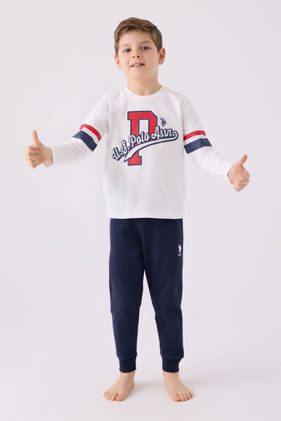 U.S. Polo Assn. Costum de pijama alb cu mânecă lungă pentru băiat