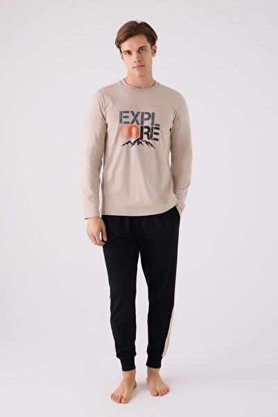 Arnetta Erkek Kahverengi Uzun Kol Pijama Takım