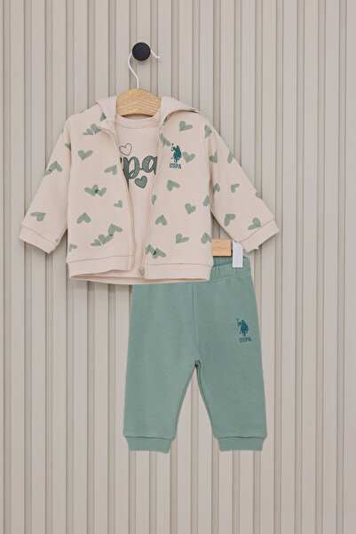 U.S. Polo Assn. Baby Girl Cream Σετ 3 τεμαχίων