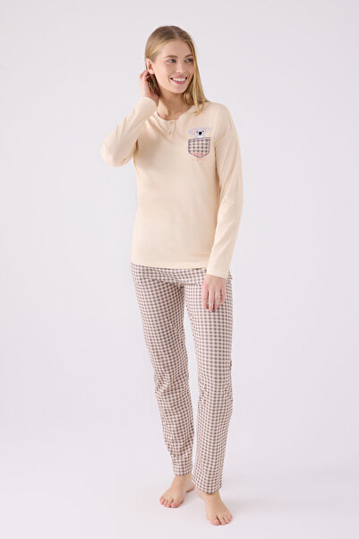 Arnetta Kadın Krem Uzun Kol Pijama Takım