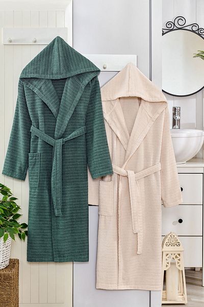 Mira Home Σετ 2 μπουρνούζι μπάνιου Unisex με κουκούλα 100% μαλακό βαμβάκι
