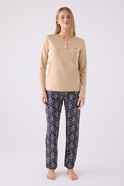 Arnetta Women's Cream Long Sleeve Pajama Set