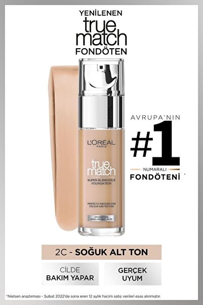 L'Oreal Paris L'oréal Paris True Match Bakım Yapan Fondöten - 2c Soğuk Alt Ton