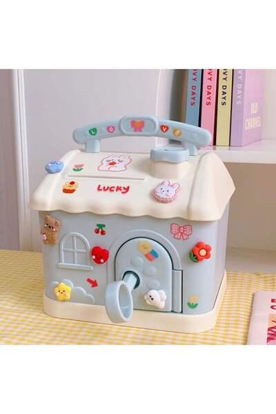 Livava حصالة نقود زرقاء مع أضواء وقفل لاصق - 16x14