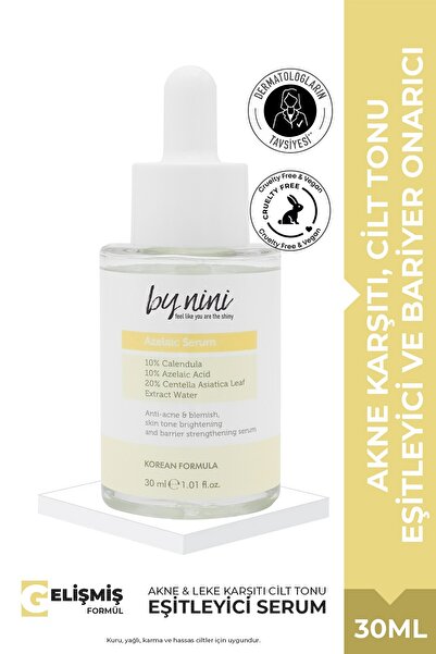 Hassas Ciltler İçin Akne Karşıtı, Cilt Tonu Eşitleyici ve Bariyer Onarıcı Azelaik Asit Serum 30 ML