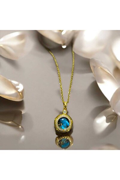 feyza collection قلادة من الفولاذ الذهبي المقاوم للتشوه 316L مع حجر الزركون ا...