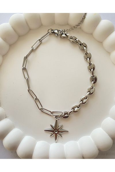han takı Anti-Tarnish Steel Silver Anklet with North Star Charm
