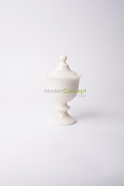 Modestmar Doğal Beyaz Mermer Ayaklı Şekerlik Kapaklı