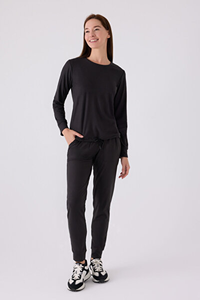 Pierre Cardin طقم بيجامة نسائي أسود بأكمام طويلة