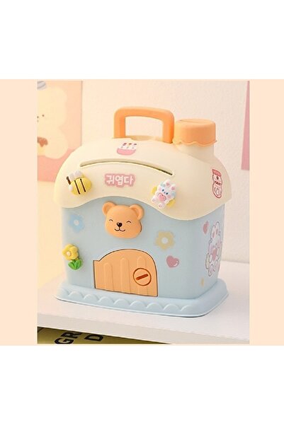 Livava Ayicikli Ev Işıklı Ve Kilitli Kumbara, Mavi, 15x10