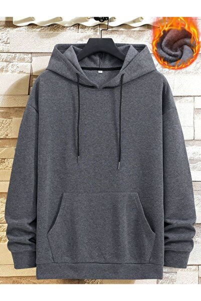 FİTGO Простий антрацитовий чоловічий світшот з капюшоном