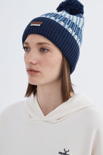 Nordbron Navy Blue Soft Acrylic - Patterned Beret Basic Knitwear Ethner Double Fold Winter with Logo
