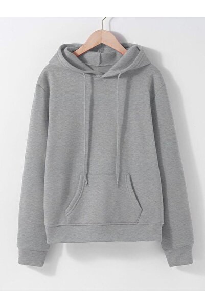 FİTGO Унісекс Фума Простий Світшот з Капюшоном