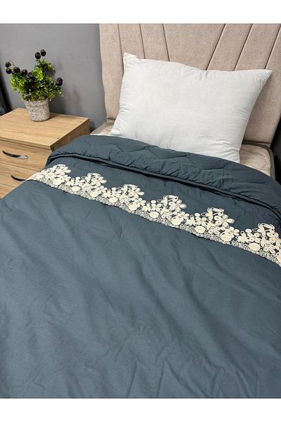 Clasy Indigo Gray Ranforce Quilted - 100% Cotton, Reversible, Solid Pattern, Double V4