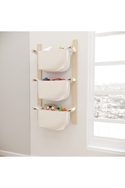 Genel Markalar Çok Amaçlı Ahşap 3 Katlı Kumaş Askılı Organizer Oyuncak Sepeti...
