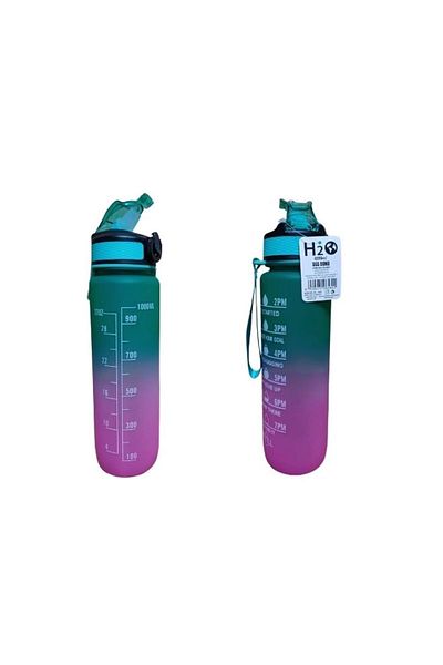 Dükkanönü Pink Green Lockable Leak Proof Lid Flask with Straw and Motivational Lettering Flask 1 Liter