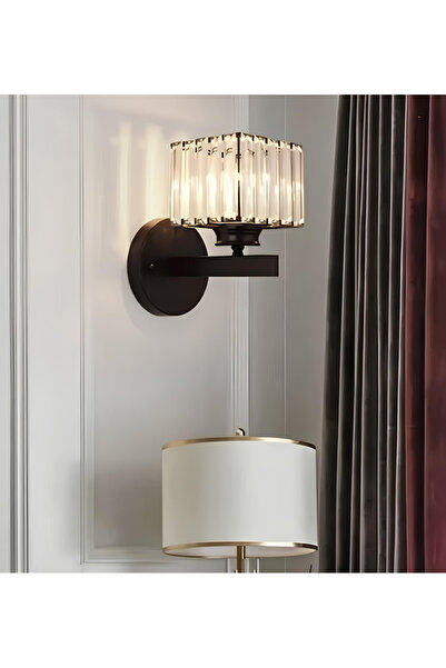 Buiva Modern Kare Kristal Taşlı Pilli Aplik Kablosuz Tak Çalıştır Duvar Apliğ...