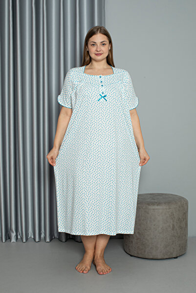 SEBOTEKS 100% Cotton Combed Cotton Short Sleeve Plus Size Mother's Nightgown 133