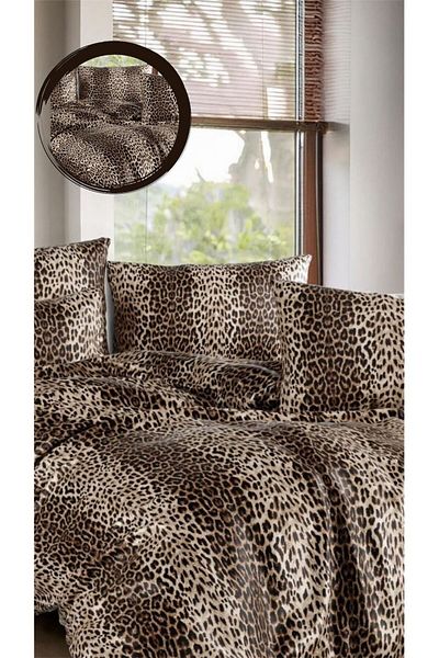 Bayev Βαμβακερό σετ διπλής παπλωματοθήκης - Ranforce Fabric Leopard Pattern Σεντόνια Παπλωματοθήκη Μαξιλάρι