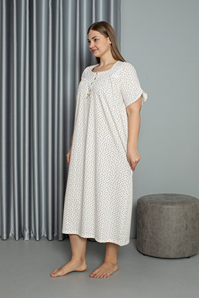 SEBOTEKS 100% Cotton Combed Cotton Short Sleeve Plus Size Mother's Nightgown 133