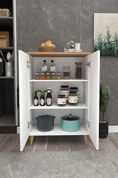 Reyo Home Enda 3 Raflı 2 Kapaklı Çok Amaçlı Dolap Beyaz - Atlantik Çam
